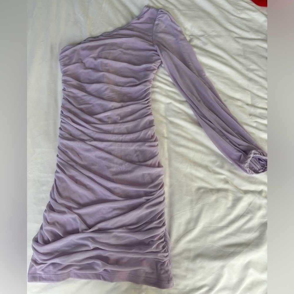 Purple one shouldered dress
